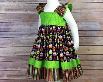 Girls, HALLOWEEN Dress, Halloween Outfit, Cupcake Dress, Clothing, Clothes, Pumpkins, Bats, Ghost, Skull, Candy Corn, Baby, Toddler, School