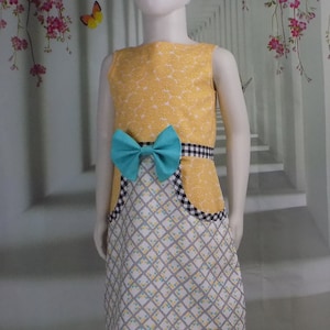 Girl 60s Dress, Retro, A Line, Vintage, Preppy, Yellow, Black White, Gingham, Flower, Floral, School, Sleeveless, Pocket, Bow, Teen, Toddler