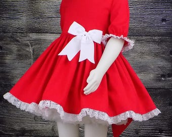 Girls Red Dress, Red Christmas Dress, Valentine Day Dress, Pageant, Wear, OOC, Winter, Fancy Dress, Lace, Sleeves, Petti, Boutique, Vintage