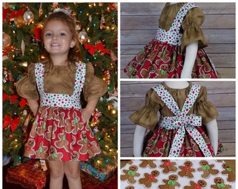 Girls, Gingerbread Dress, Toddler, Christmas Dress, Boutique, Outfit, Red, One Piece, Peasant Dress, Set, Picture, Sleeves, Photos, Santa