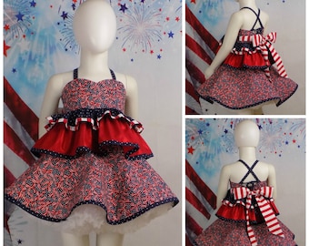 RTS 4th July Buttons Flutter Sleeve Ready to Ship Pockets Girls Summer Dress Patriotic Dress Size 6 Red White Blue Dress