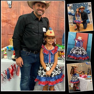 Red Bandana Western Dress, Denim Pageant Wear, Cow, Paisley, Halter, OOC, Rodeo, Cowgirl, Birthday, Farm, 1st Birthday, Pageant Western Wear