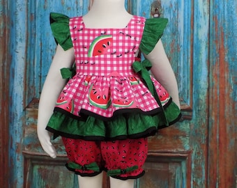Girls Watermelon Outfit, Watermelon Pageant, Birthday Party, Watermelon Dress, OOC, Casual Wear, Fun Fashion, Pink, Gingham, Top, Short, Set