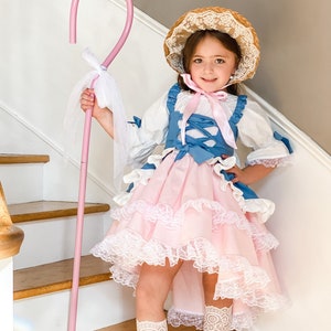 Girls Halloween Costume, Pageant OOC, Pink, Blue White Pageant Dress, Lace, Halloween Party Dress, Toddler, Boutique Costume, Little, Sheep