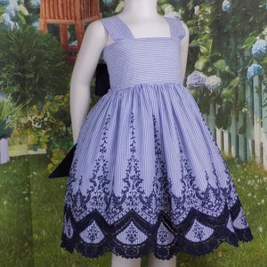 5T Girls NAVY Lace Dress, Ready to Ship, LACE Dress, Blue, STRIPED, Pageant, Sunday Best, Boutique, Fancy, Dress, Party, Wedding, Shower