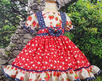 Strawberry Pageant Dress, RWB Pageant, Star Outfit, Patriotic OOC, Red White Blue, Festival, Parade, County Fair, Strawberries Theme wear