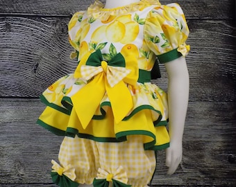Yellow Lemons Casual Wear Set Pageant Outfit, Gingham Checks, Toddler Casual Wear, Top Short Set, Girl Sportswear, Baby, Summer Set, Fruit