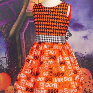HALLOWEEN Dress, Boo, Orange, Black, White, Gingham, Boutique, Sleeveless, Toddler, Tween, Big Girls, School, Pumpkin Patch, Hay Ride, Party