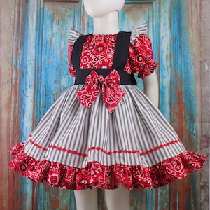 Railroad Conductor Theme Wear, Train, Pageant OOC, Red, Bandana, Ticking Stripe, Western, Country Outfit, Attached Pettiskirt, OLM, Pro Am