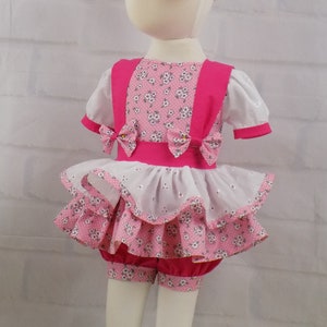 Pink Floral and White Eyelet Casual Wear set for Pageant, Sportswear Wear, Spring Summer Pageant Outfit, OOC, Top Shorts Suspender Set, OLM