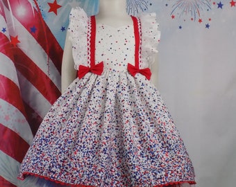 Patriotic Pageant Dress, Stars, Red White Blue Dress, 4th of July Dress, Fancy Boutique Dress, Ruffle, USA, OLM Pro Am, RWB Pageant, Toddler