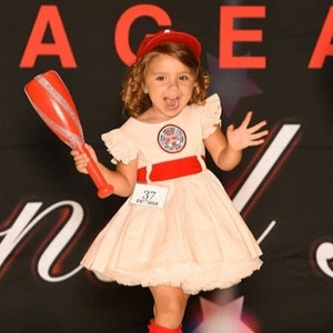 Baseball Dress Girls Peach Red Uniform Costume Pageant Dress