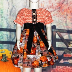 Girls, Halloween Dress, Toddler, Pumpkin Dress, Baby, Orange, Bats, Spider, Ghost, Black, Little, Peasant Dress, Short Sleeve, School, Party