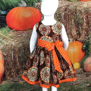 Girl, Fall Dress, Toddler, Thanksgiving Dress, Baby, Autumn Dress, School, Outfit, Orange, Brown, Handmade, Cotton Boutique Sleeveless Twirl
