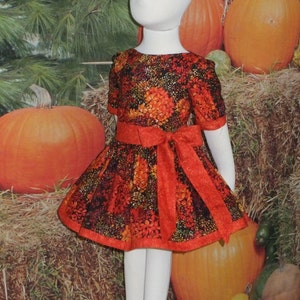Girl, Fall Dress, Toddler, Thanksgiving Dress, Orange, Autumn Dress, Baby, School, Outfit, Floral, Handmade, Custom Boutique, Sleeves, Twirl