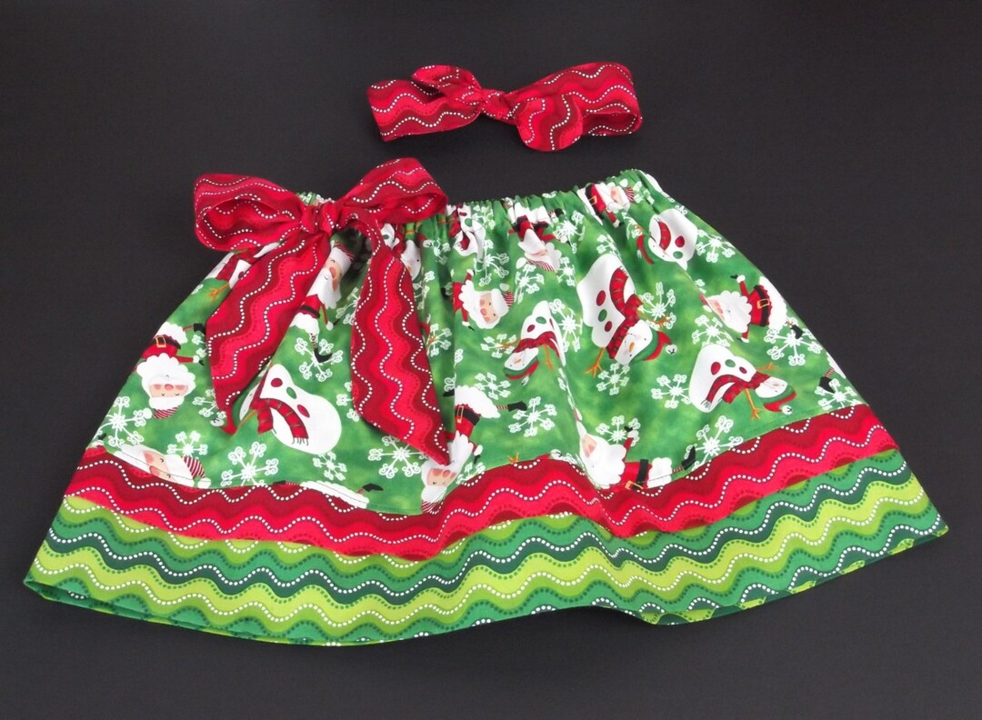 Girl Christmas SKIRT, SET, Toddler, Santa Skirt, OUTFIT, Headband, Bow
