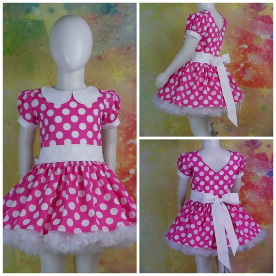 pink dress with white polka dots