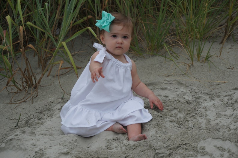 Girl White Beach Dress White Cotton Dress Black Cream Red Blue Sateen Sundress Ruffle Photo Birthday Party Wedding Toddler Baby