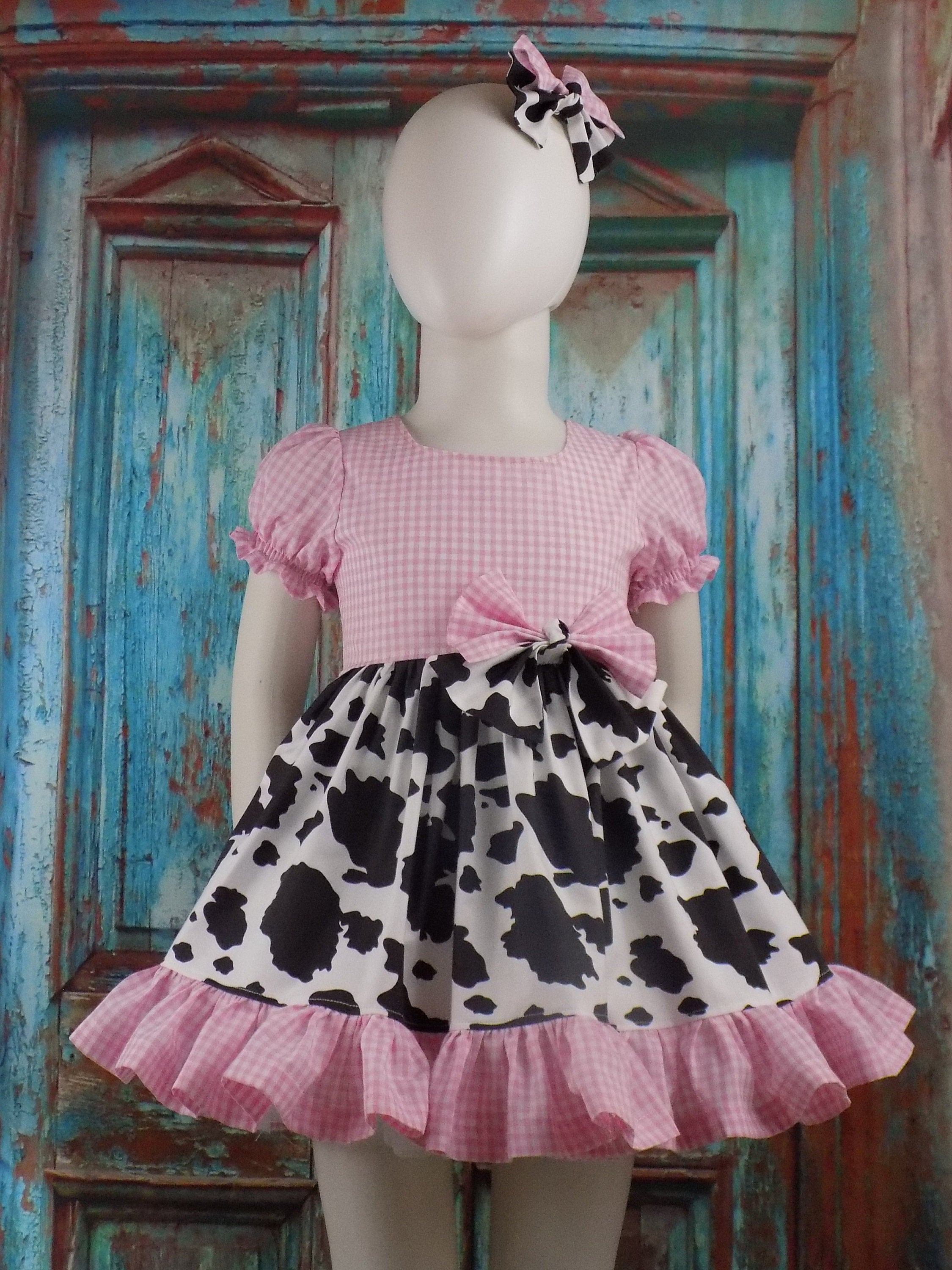 strapless open back dress Adelaide Mini Swing dress in Bessie Moo Cow print main image 1