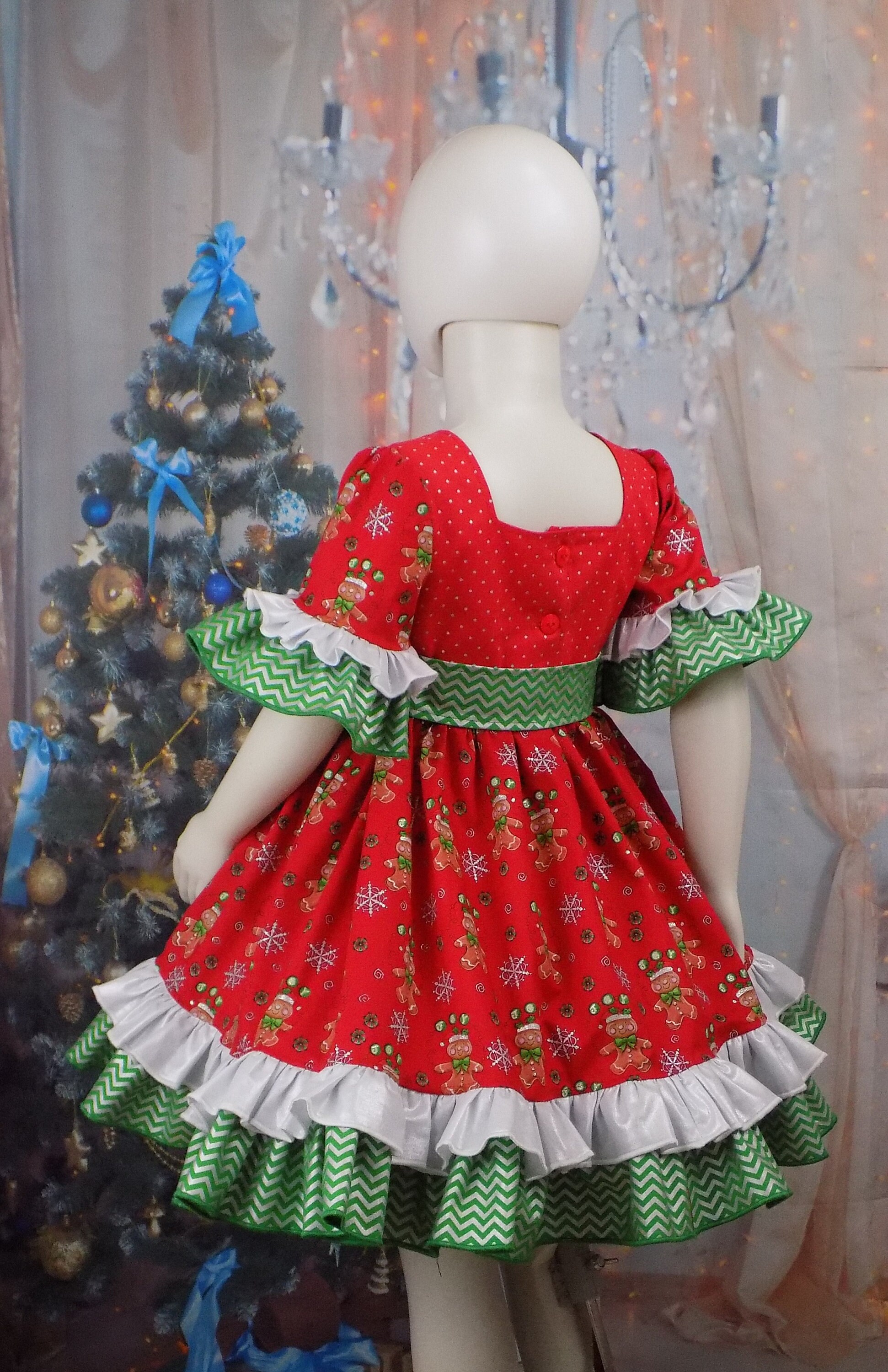 Girls Christmas Dress, Gingerbread, Red Fancy Dress, Party Dress, Ruffles, Sleeves, Boutique, Pageant, OOC, Toddler, Matching Family Set