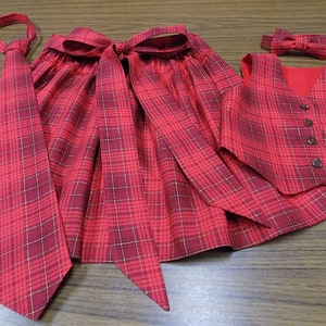 Red, Plaid, Christmas Vest, Bow Tie, Boys, Matching Outfit, Brother Sister Set, Clothes, Sibling Set, Girl Dress, Toddler, Tween, Made Match image 6