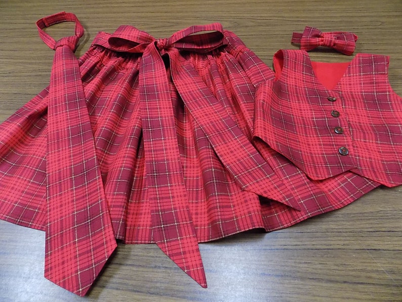 Red, Plaid, Christmas Vest, Bow Tie, Boys, Matching Outfit, Brother Sister Set, Clothes, Sibling Set, Girl Dress, Toddler, Tween, Made Match image 6