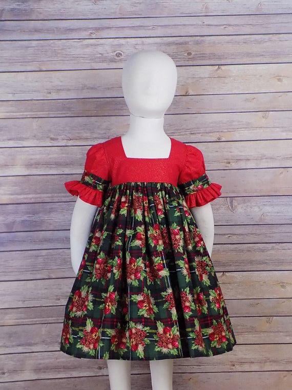 Christmas Dress, Plaid, Girls, Red, Green, Holly, Bells, Holiday, Short Sleeves, Ruffle, Big Girl, Tween, Toddler, Custom, Boutique, Cotton Christmas Dress, Plaid, Girls, Red, Green, Holly, Bells, Holiday, Short Sleeves, Ruffle, Big Girl, Tween, Toddler, Custom, Boutique, Cotton