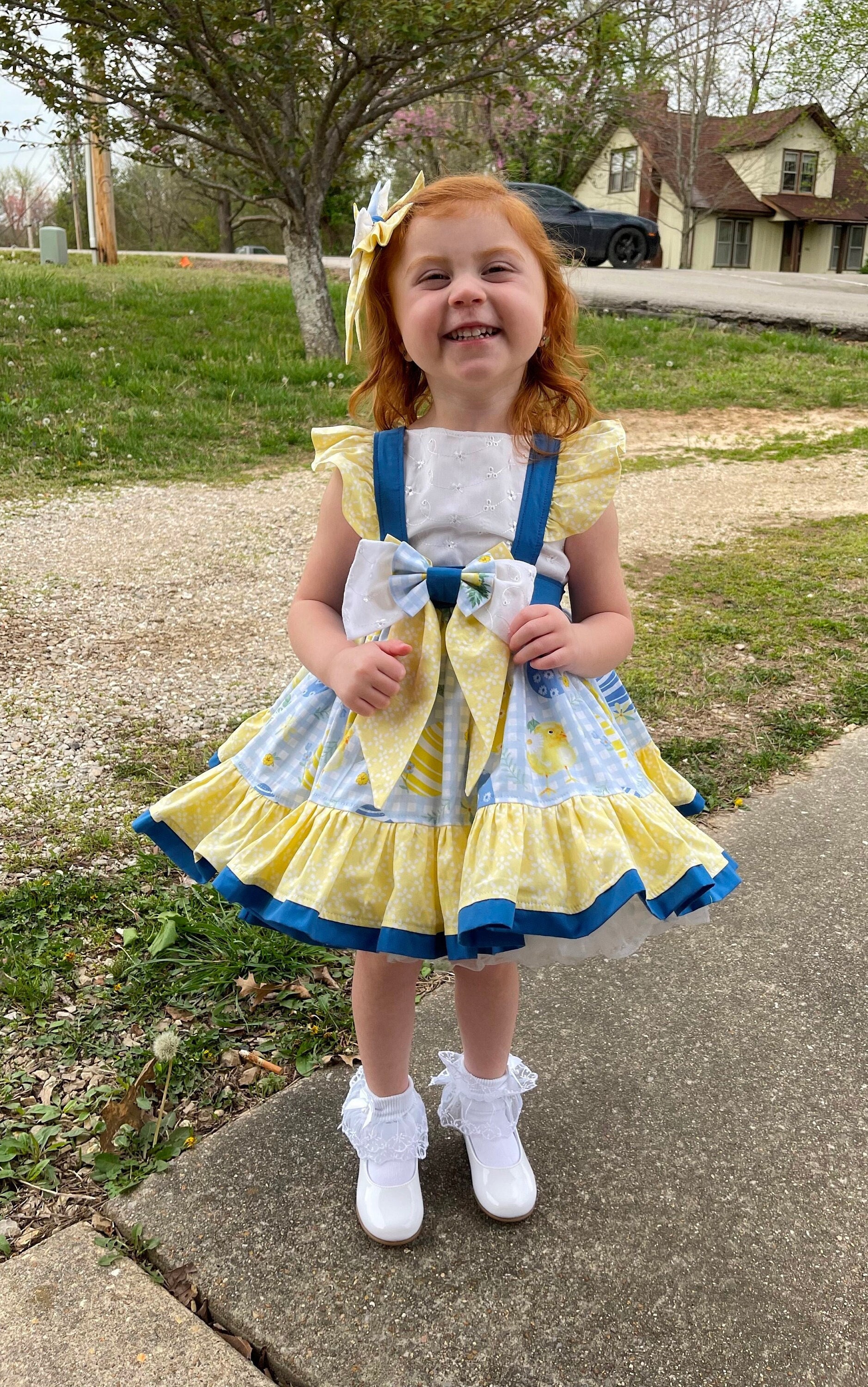 Easter Pageant Wear Spring Pageant Dress Easter Eggs OOC Easter Theme Outfit Suspender Dress Blue Gingham Fabric Ruffles Twirl Bows Etsy