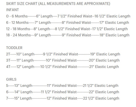 Skirt Size Chart For Toddlers