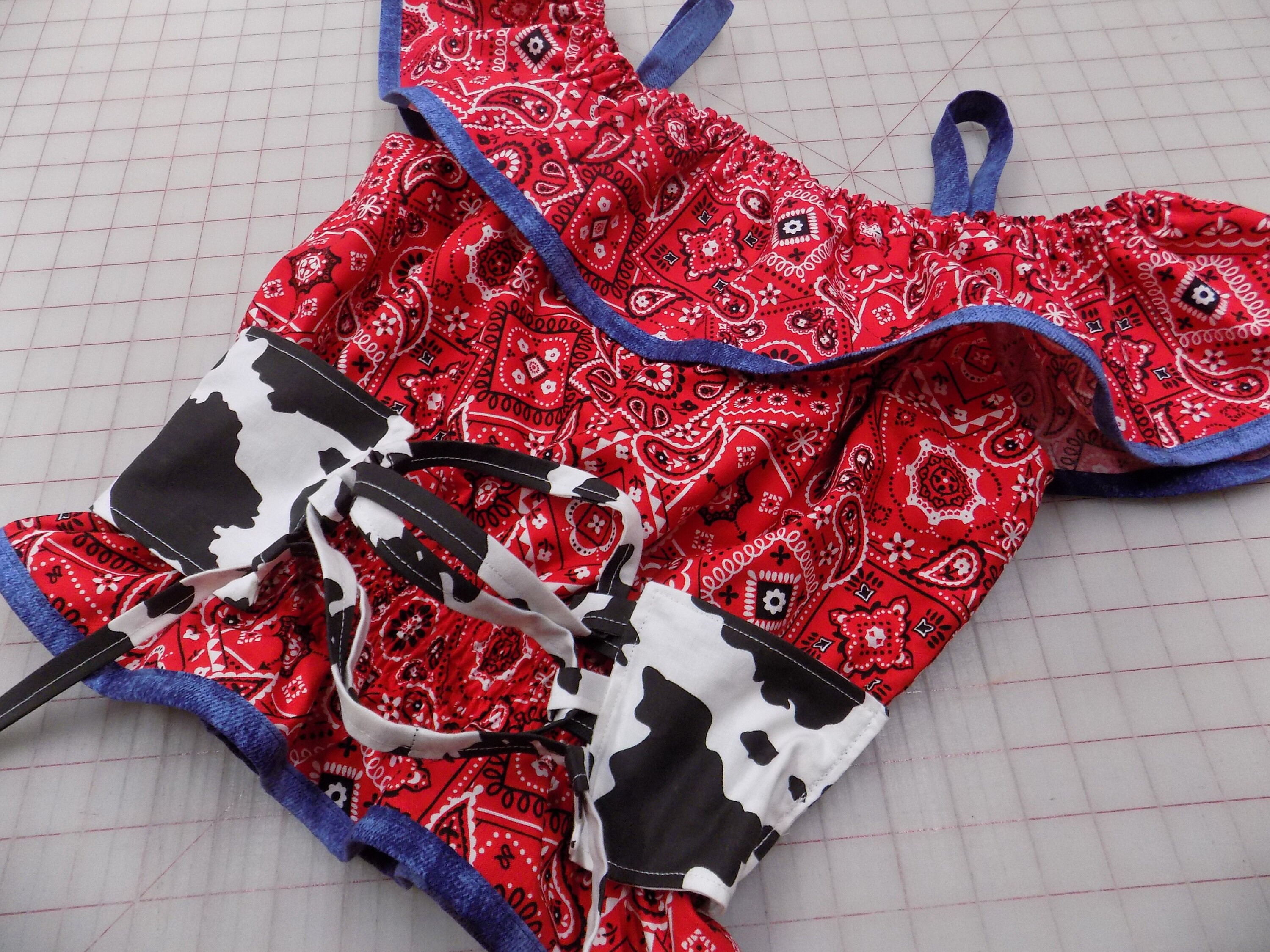 Western Wear Denim Cow Outfit Cowgirl Pageant, Cow Dress, Ruffle Top ...