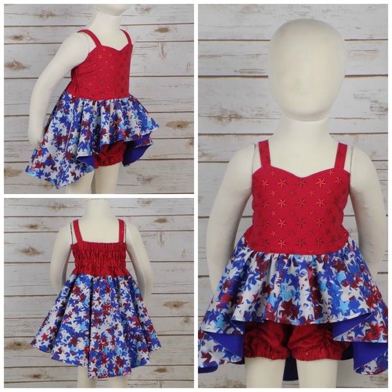 Red and Blue Pattern High-Low Hemline Dress Red and Blue Pattern High-Low Hemline Dress
