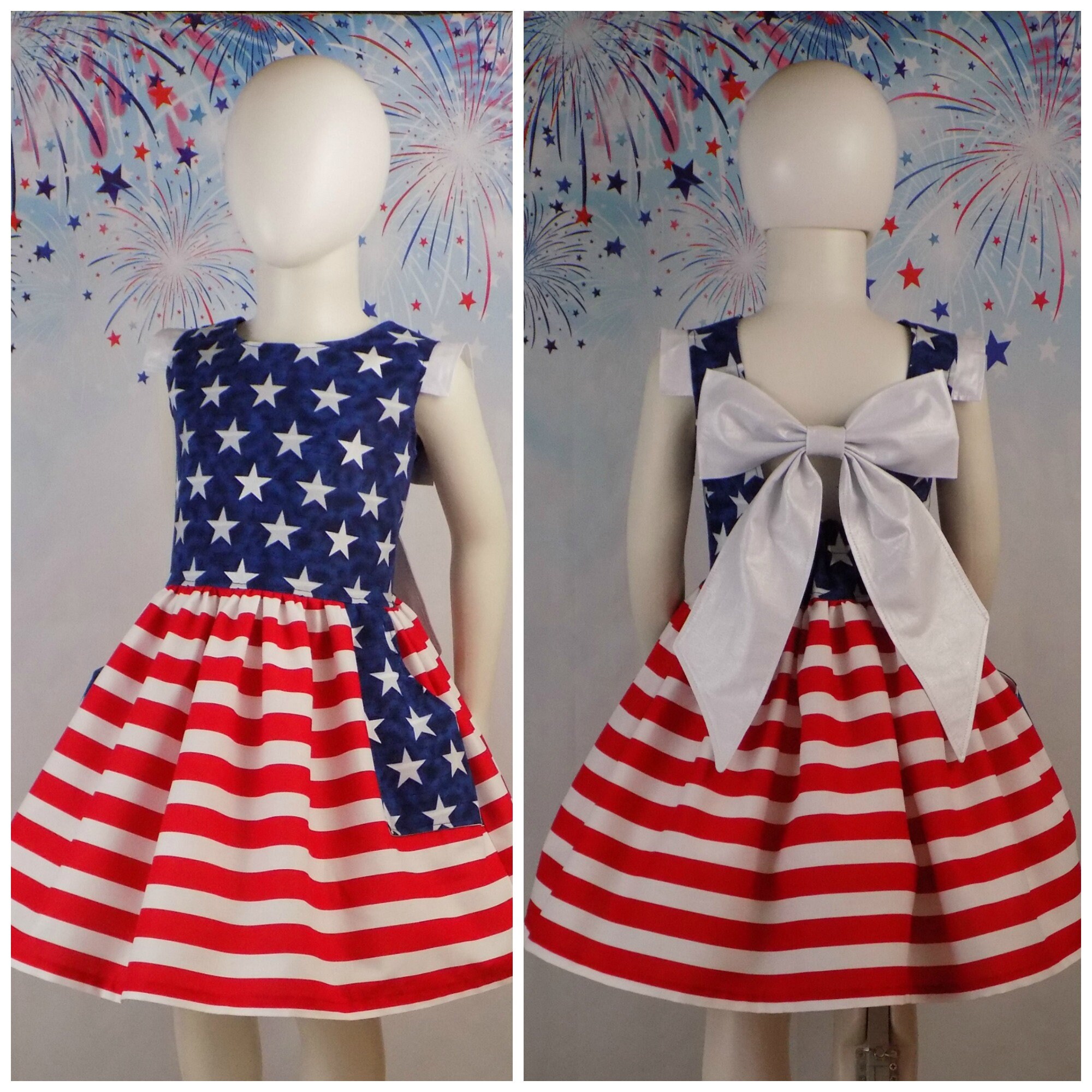 Girls Flag Dress, Blue Star Dress, Patriotic Pageant, Red White Blue Dress,  4th of July, Stars Stripes, USA, Pageant, Casual, Wear, OOC, RWB 