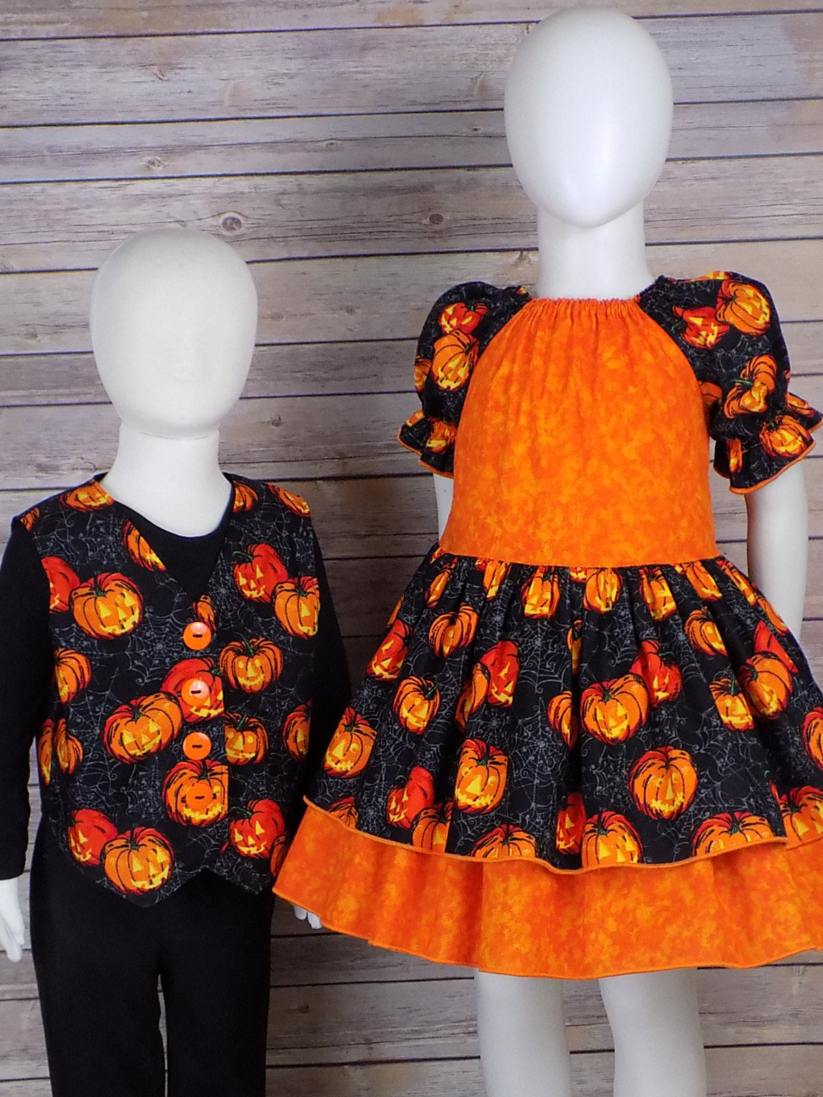 Toddler Girl Halloween Dress - Pumpkin & Ghost Pattern A-Line Striped Princess Dress