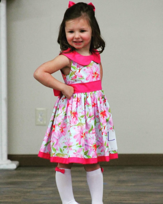 Pink Floral Dress, Pageant, Pink Wear, Interview, Girl, Easter Dress, Mother Day, Spring, Collar, Sleeveless, Toddler, Baby, Chruch, Photo
