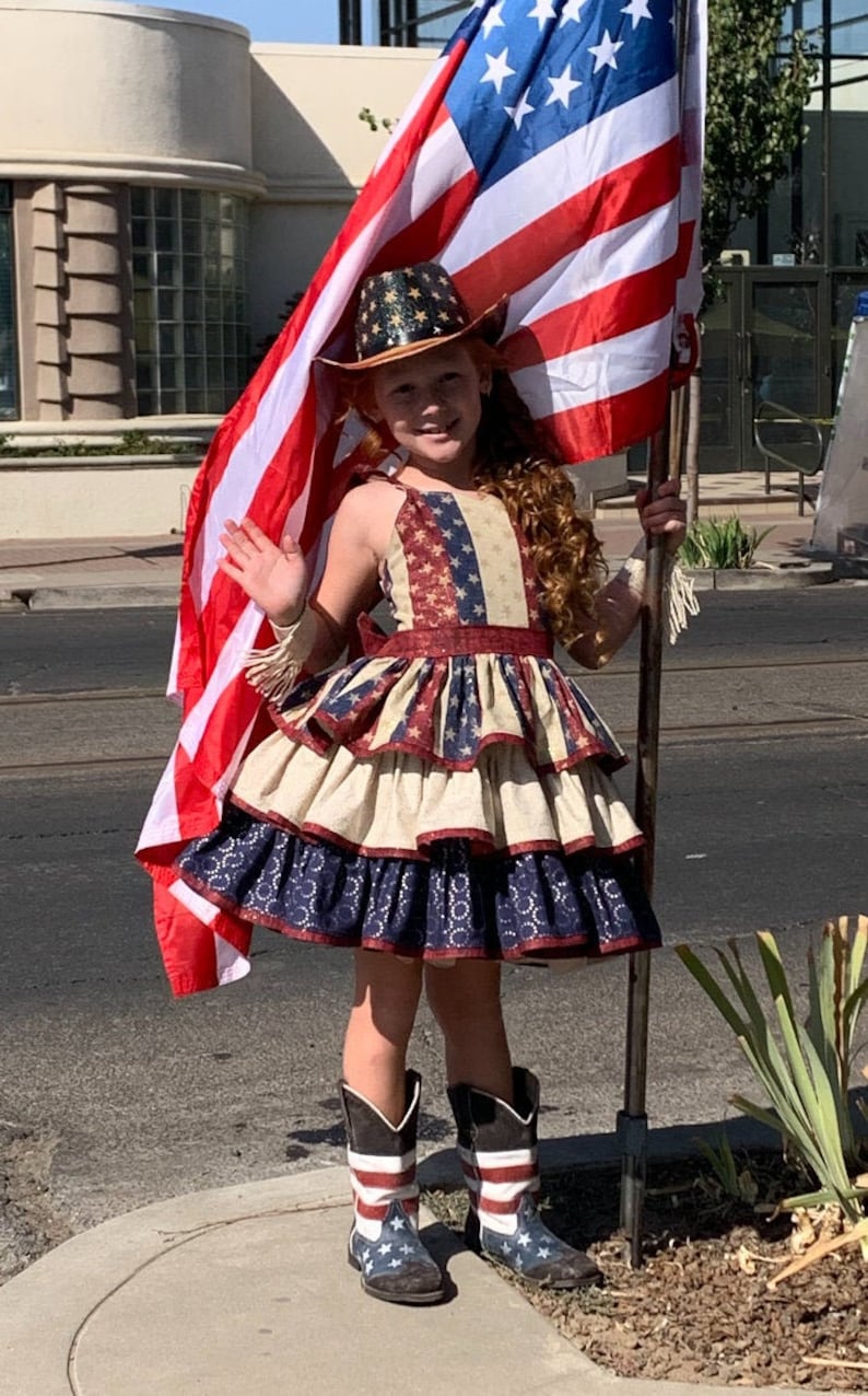 Patriotic Pageant Wear, Girls, Western, Outfit, Patriotic Dress, Red White Blue, Star Stripe, July, Top Short Set, Casual Wear, OOC, Natural 