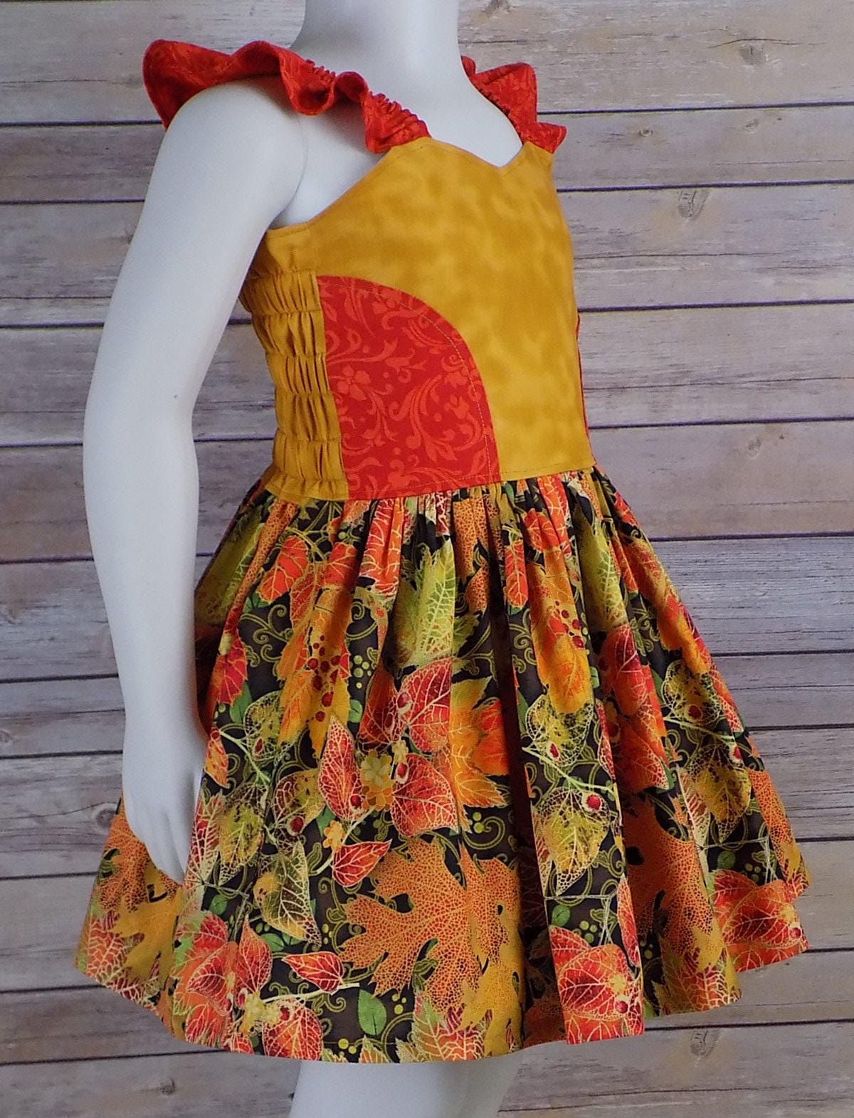 Girls Fall Dress, Autumn Leaves in Orange and Golden Yellow Girls Fall Dress, Autumn Leaves in Orange and Golden Yellow