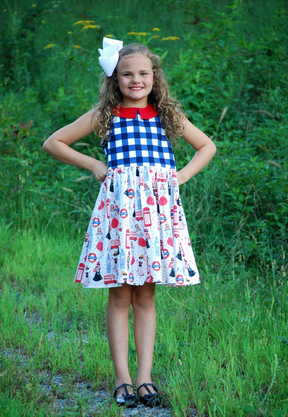 girls blue gingham school dress