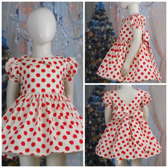 Girls Polka Dot Dress Red White Red Polka Dot Retro 50s Halloween Costume Christmas Short Sleeves Collar Boutique OOC Pageant Etsy Canada