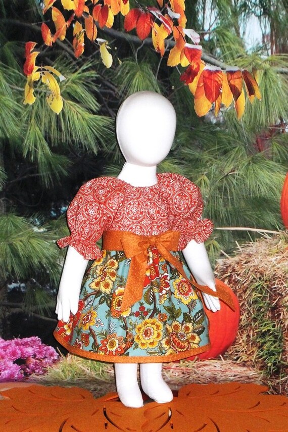 girls fall floral thanksgiving dress 4T Girls Fall Dress, READY to SHIP, Thanksgiving Dress, Toddler, Orange  Dress, Flower, Floral, Peasant, Boutique, Boho, Sleeve, Sash, RTS