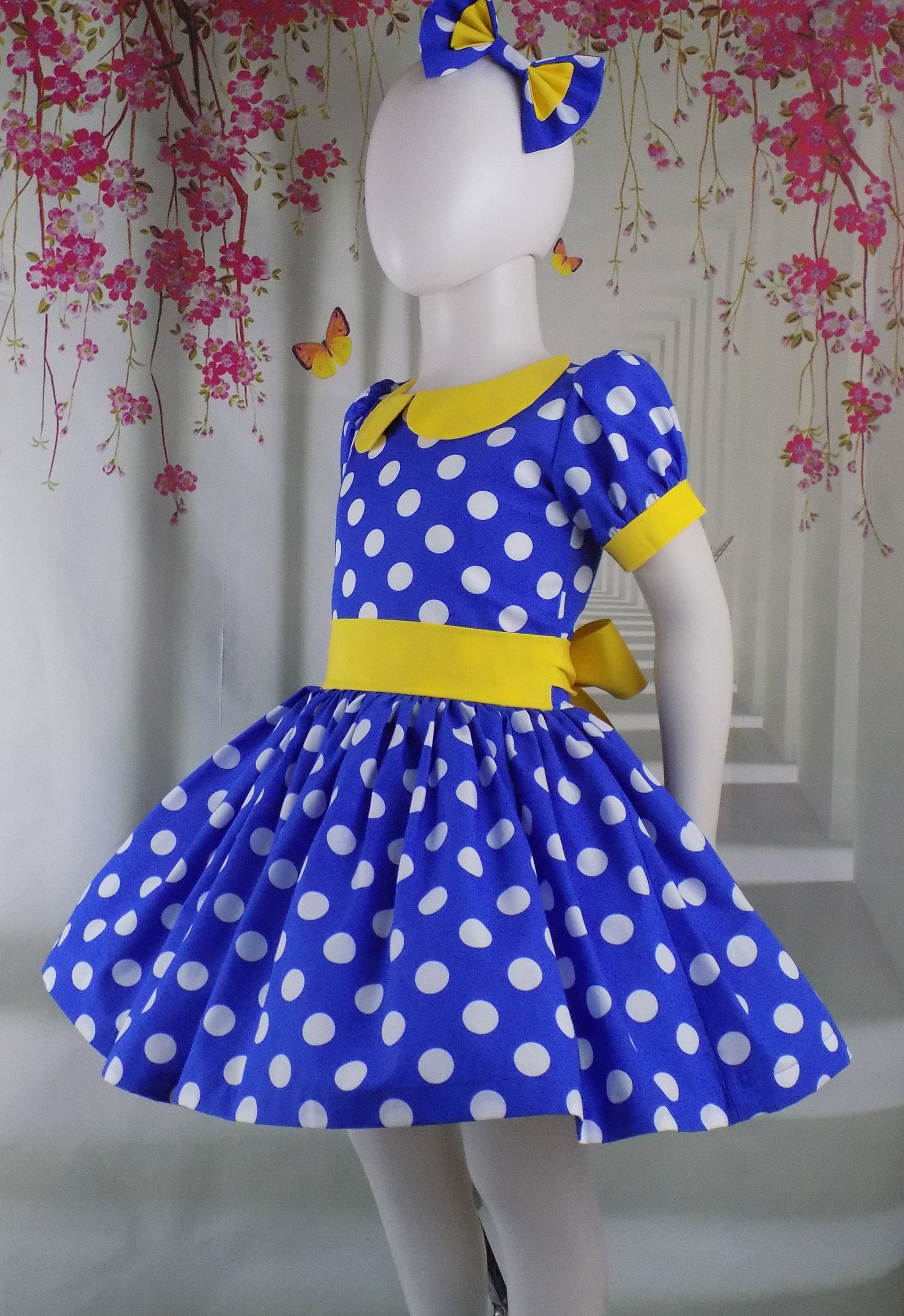 Navy and yellow polka dot dress online