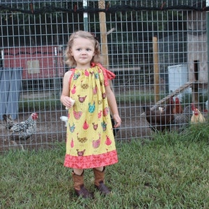 Girl Chicken Dress, Rooster, Toddler, Pillowcase Dress, Birthday, Chicken, Farm, Summer, Hen, Bird, Sundress, Baby 6 12 18 24 2T 3T 4T 5 6 7