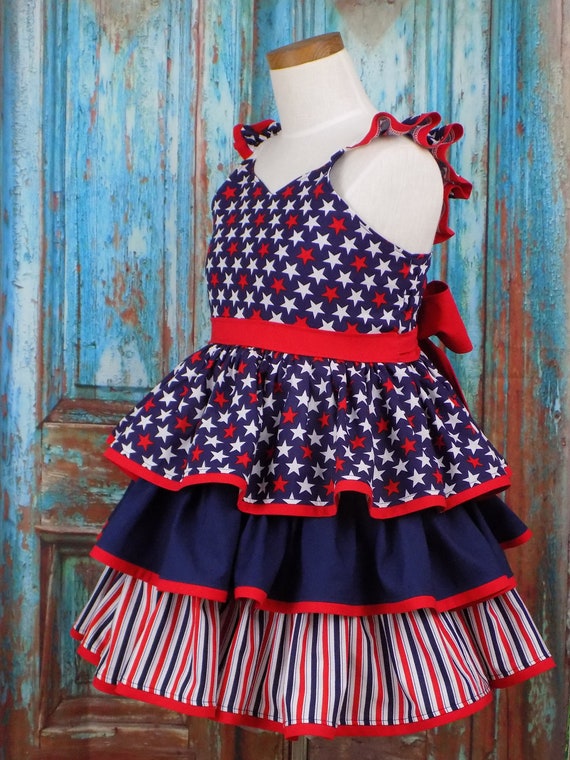 Patriotic Pageant Wear, Girls, Western, Outfit, Patriotic Dress, Red White  Blue, Star Stripe, July, Top Short Set, Casual Wear, OOC, Natural -   Norway