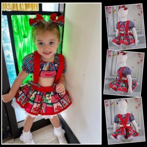 Girls Watermelon Outfit, Watermelon Pageant, Birthday Party, Watermelon Dress, OOC, Casual Wear, Fun Fashion, Blue Gingham, Top, Skirt Set