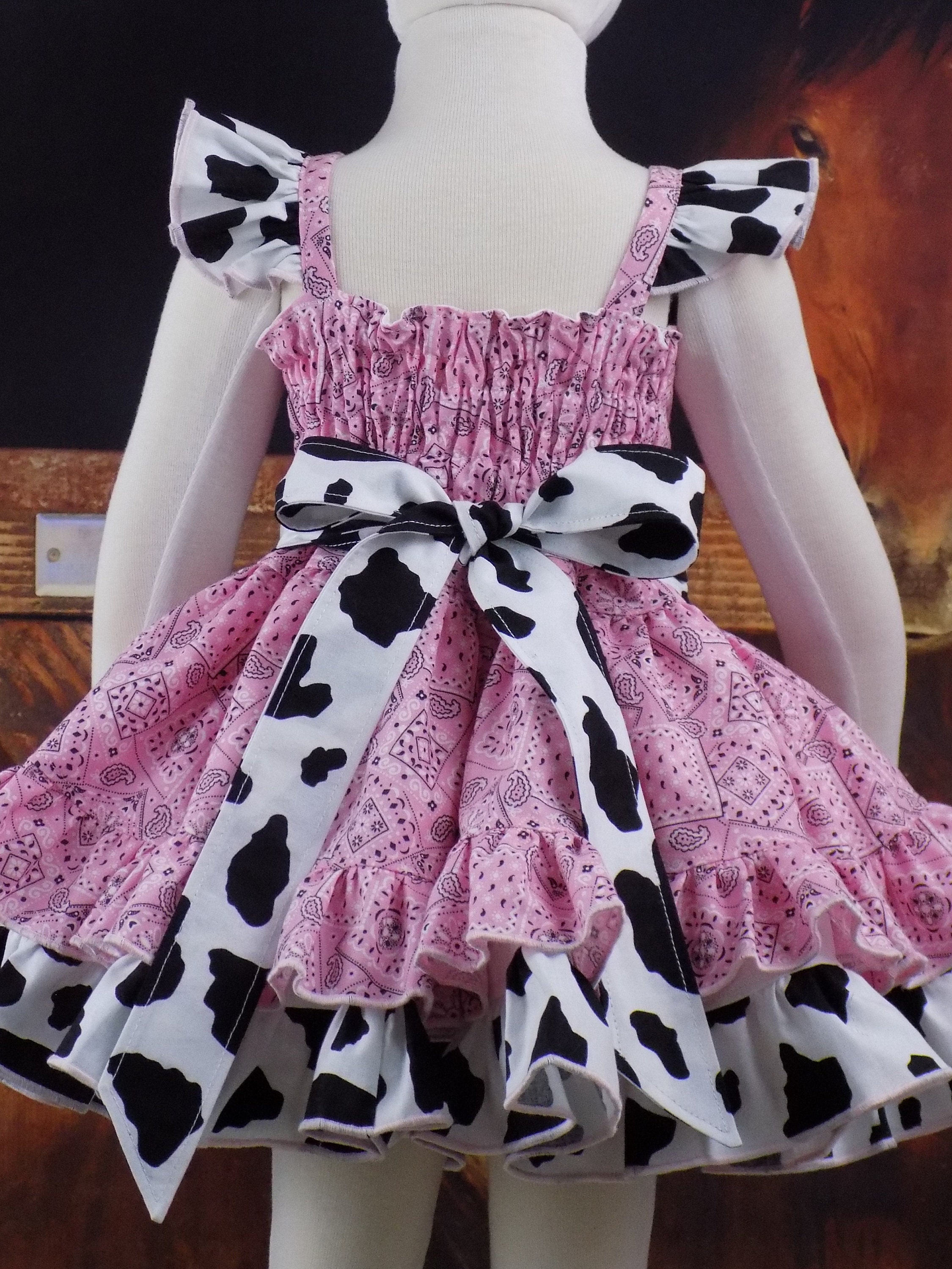 strapless open back dress Tulle Pink Farm Cow Print Dress, Birthday Party 2T US Numeric