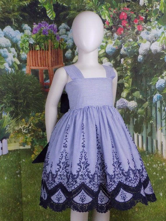 5T Girls NAVY Lace Dress, Ready to Ship, LACE Dress, Blue, STRIPED,  Pageant, Sunday Best, Boutique, Fancy, Dress, Party, Wedding, Shower - Etsy