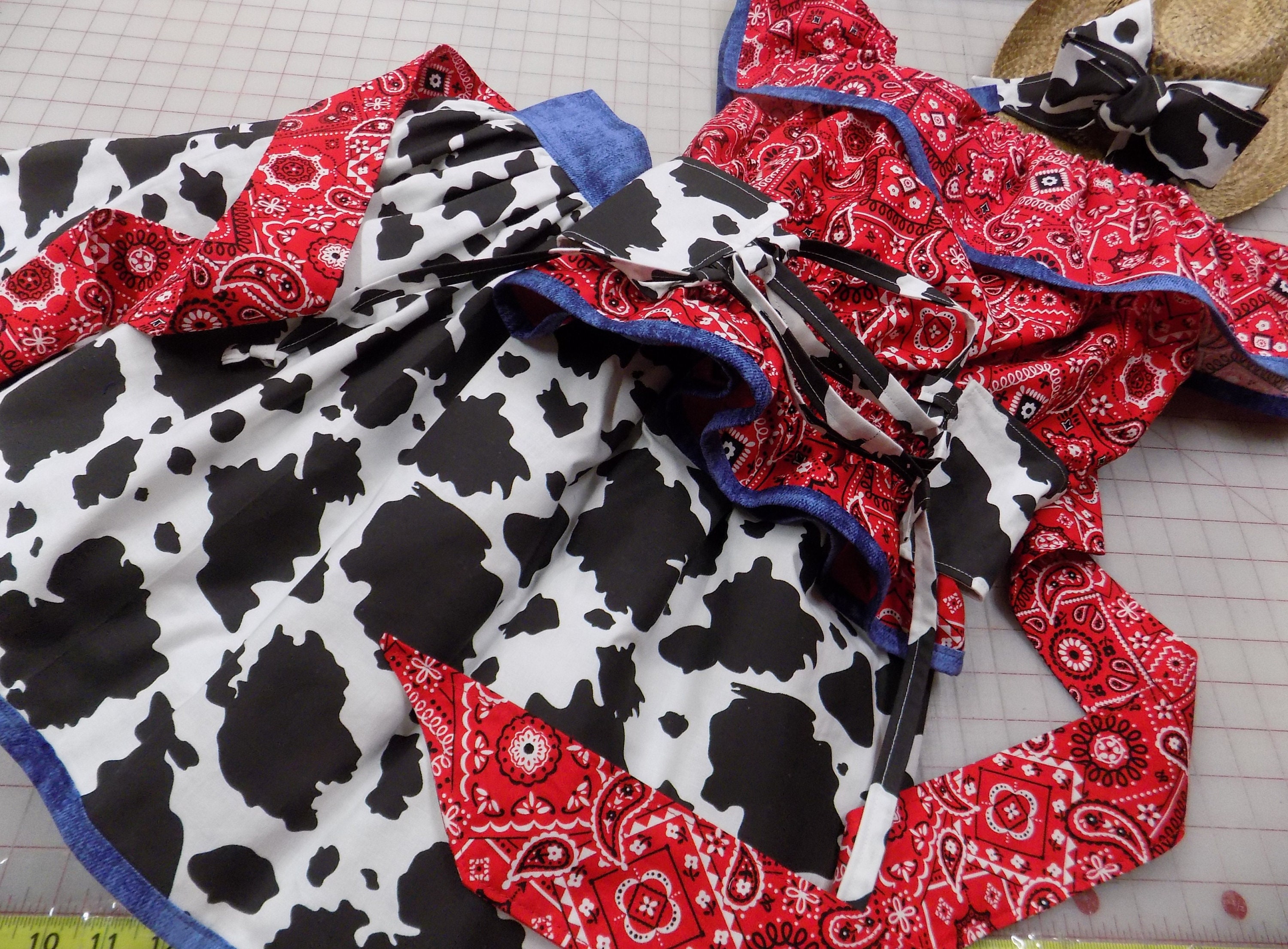 Western Wear Denim Cow Outfit Cowgirl Pageant, Cow Dress, Ruffle Top ...
