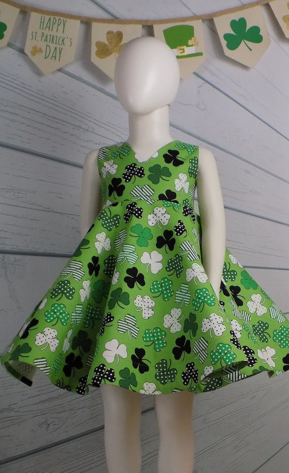 Girls Shamrock Dress, St Patricks Day Dress, Pageant, OOC, Circle Skirt, Green, Toddler, Clover, Lucky Irish, Outfit, Brother Sister, Set
