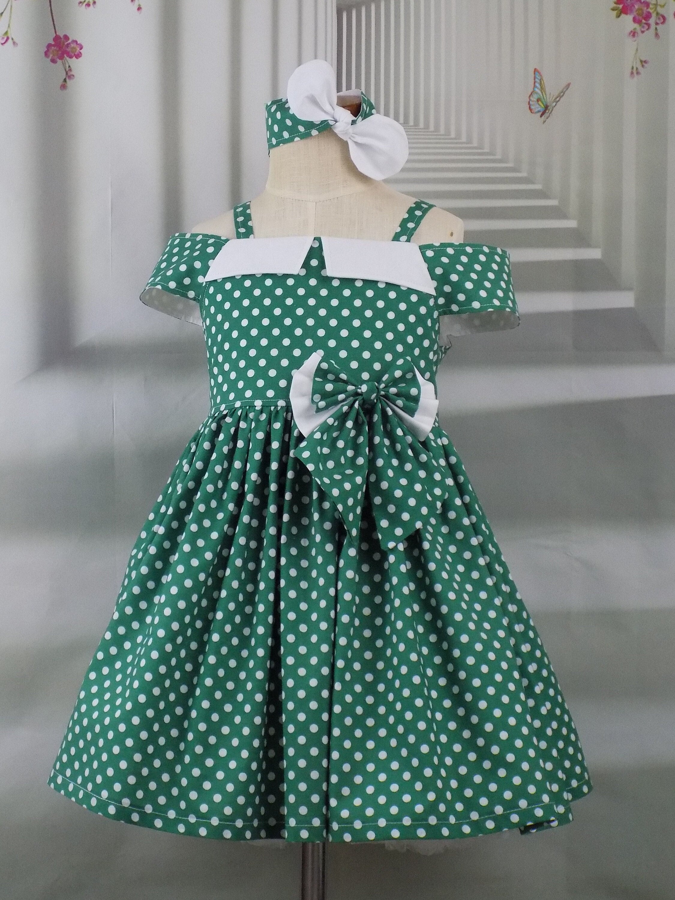 Green and White Polka Dot Dresses