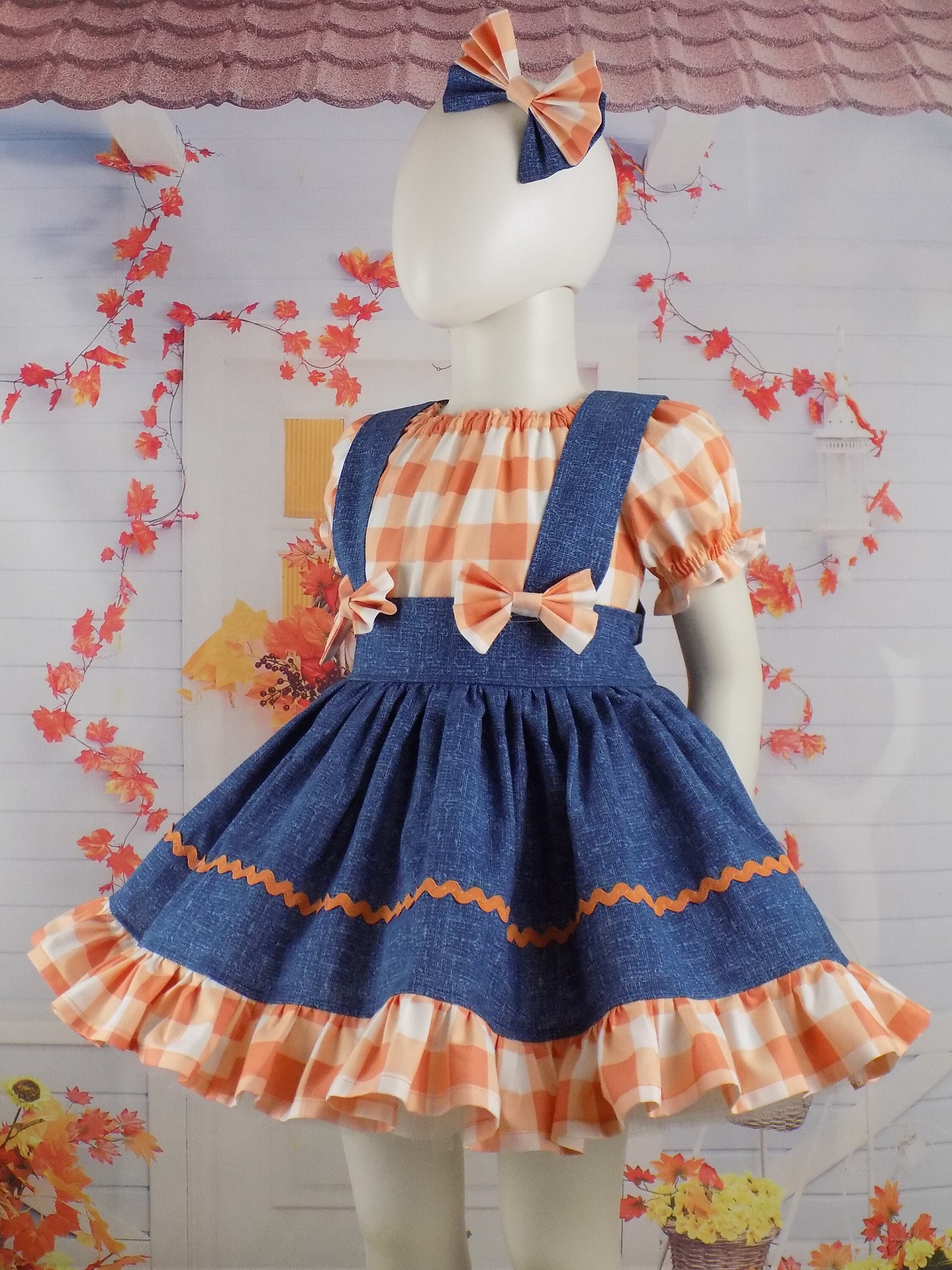 strapless open back dress Sunset Orange Gingham Cotton Midi Dress 5XL main image 1