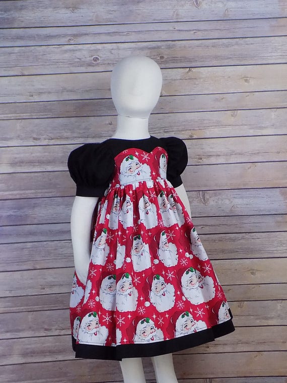 3T Girls Santa Dress, Christmas Dress, READY to SHIP, Red Christmas Dress, Girl, Red, Black, Short Sleeves, Zipper, Boutique, Toddler, RTS